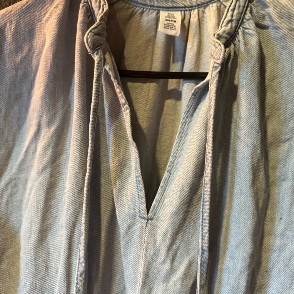 &Denim Light Wash V-Neck Long Sleeve Dress Size XS - Picture 3 of 5